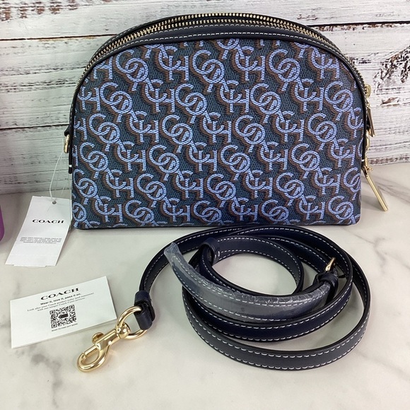 COACH MADI BLUE SMALL MONOGRAM CROSSBODY GOLD NWT - Picture 4 of 15